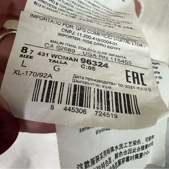 Mango size Large Long Sleeve Off White Utility Denim Jumpsuit Boilersuit - Picture 12 of 12